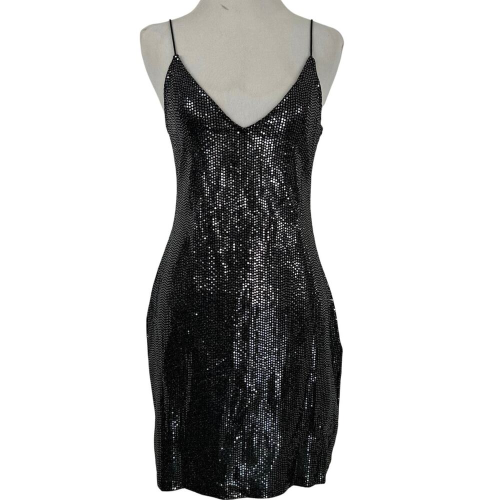 H&M Black Sequin Mini Slip Dress